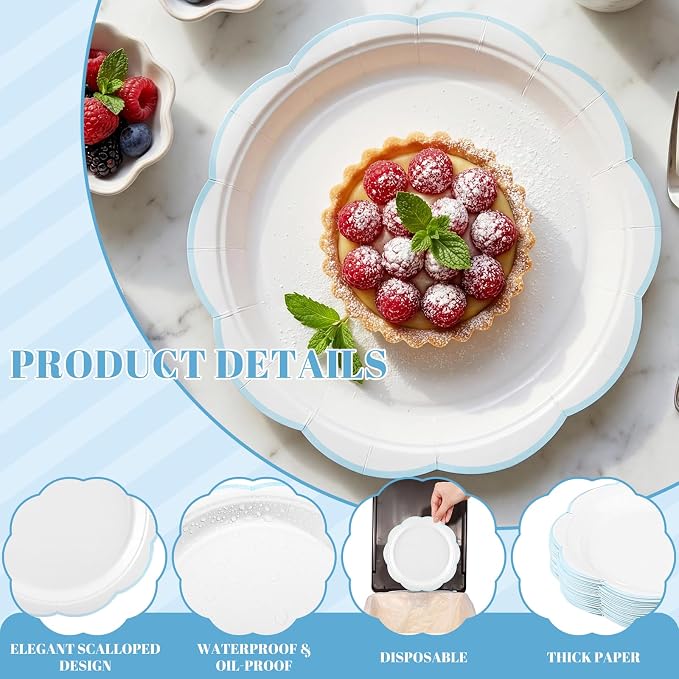 NatNarr 30 Pcs Blue and White Plates 9 Inch Paper Plates - Image 3