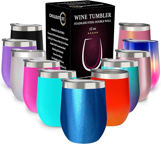 CHILLOUT LIFE 12 oz Stainless Steel Wine Tumbler by CHILLOUTLIFE
