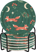 Winter Fox Berries Green Print Coasters by Unknown