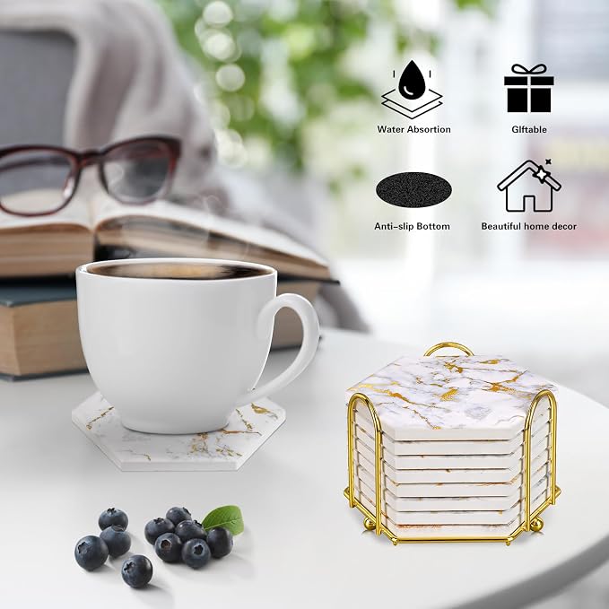 Real Natural Marble Coasters Set of 8, Luxury 4 Colors Gold Aesthetic Modern - Image 2
