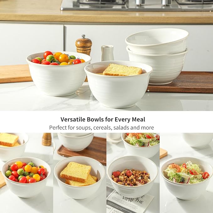 Soup Bowls, 40 Ounce Deep Ceramic Bowl Sets - Image 4