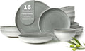 16 Piece Double Bowl Dinnerware Sets, Stain Resistant Dish Set by Pokini