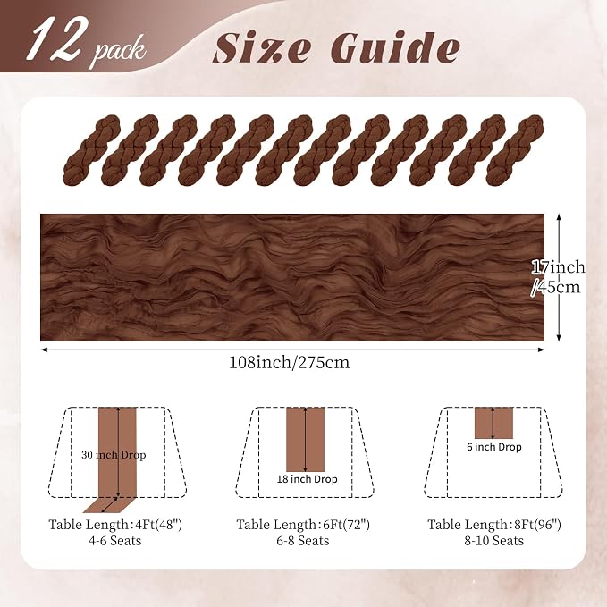 12 Pack Brown Cheesecloth Table Runner 17x108 Inch Semi Sheer Boho Gauze Cheese - Image 2