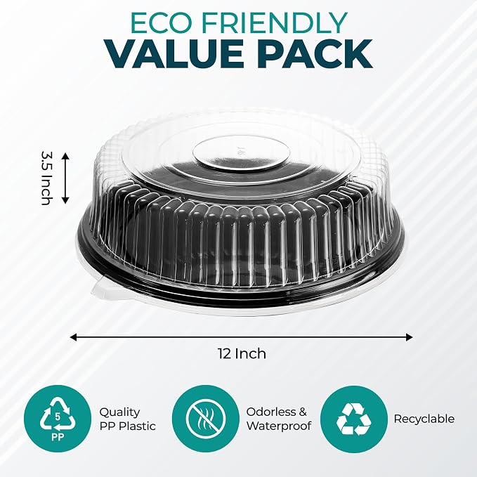12" Catering Trays with Lids, Plastic Disposable Round Party Trays and Platters - Image 2