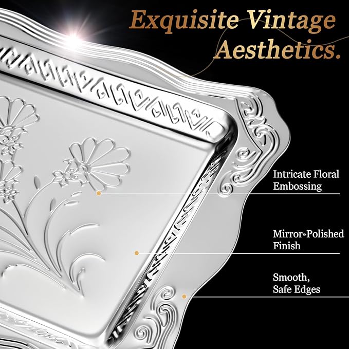 4 Pack 16.3" x 11.4" Large Silver Serving Trays - Image 4