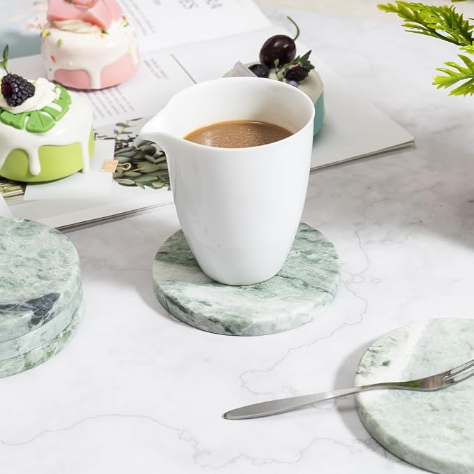 Green Marble Drink Coasters, Natural Stone Coasters - Image 3
