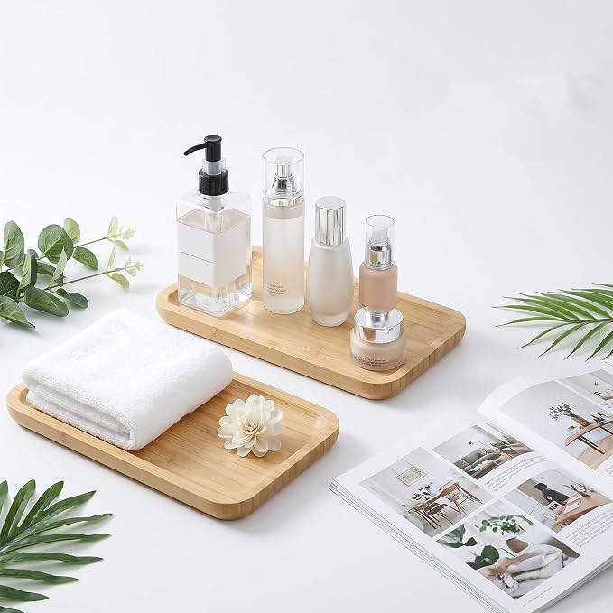 6 Pcs Bamboo Vanity Tray Set for Counter, Natural Bamboo Tray for Bathroom - Image 7