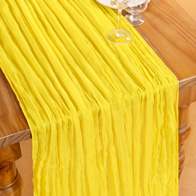 DeZerlor Lemon Yellow Cheesecloth Table Runner 1 Pack Summer Boho Runner | - Image 4