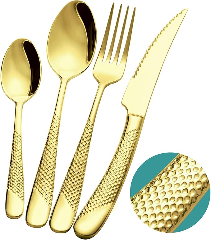 Xideman® 16-Pc Champagne Gold Hammered 18/10 Stainless Steel Silverware Set | by Xideman