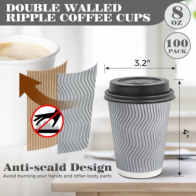 Ginkgo 100 Pack 8 oz Disposable Insulated Coffee Cups - Image 3