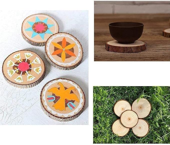 Unfinished Natural with Tree Bark Wood Slices 30 Pcs 2.4"-2.8" inch Disc - Image 3