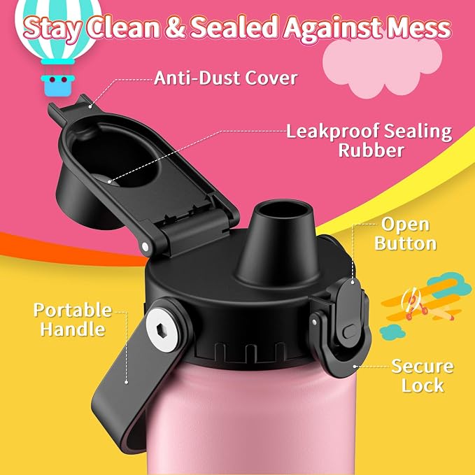 baab 20oz Kids Insulated Water Bottle 18/8 Stainless Steel Kids Cup 2 Pack | - Image 3