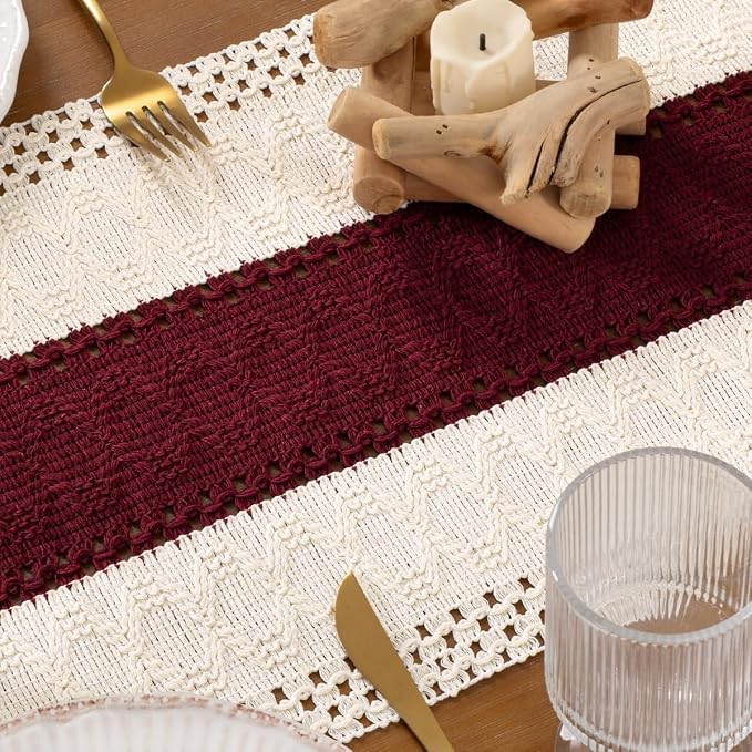 DeZerlor Boho Macrame Table Runner Farmhouse Woven Small Table Runner - Image 6