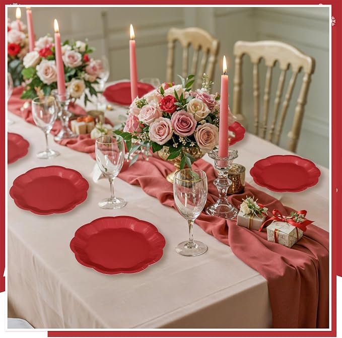 NatNarr 30 Pcs Red Paper Plates 7 Inch Scalloped Dessert Plates Cake Plate | - Image 8