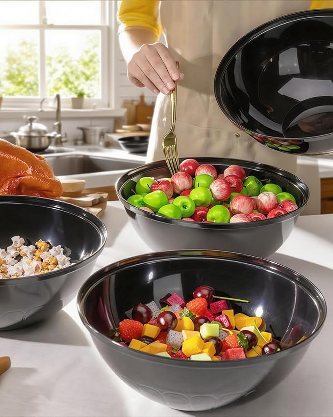 BESTVIP 150 Oz Black Plastic Serving Bowls, 4 Pack | 11.6-Inch Disposable & - Image 7