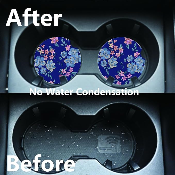 2pcs Cute Blue Flowers Car Coasters, Absorbent Universal neoprener Cup Holder - Image 5