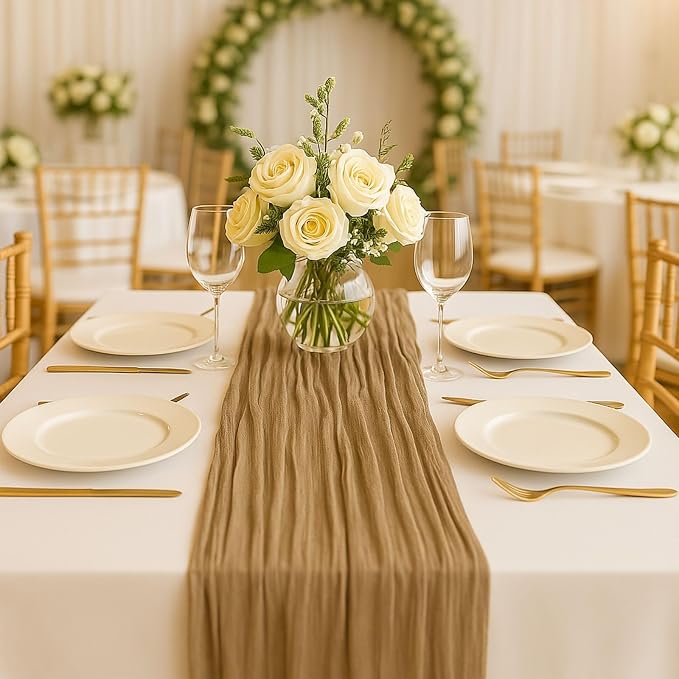 6 Pack Brown 10FT Cheesecloth Table Runner –120 Inch Rustic Gauze Table Runners by HQ-SITE