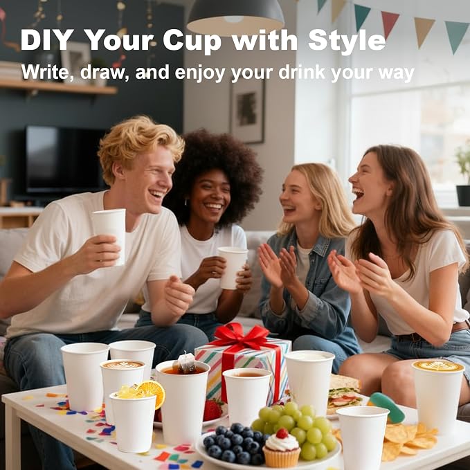 12 oz 100 Pack Disposable Coffee Cups, Bulk White Disposable Paper Cups - Image 9