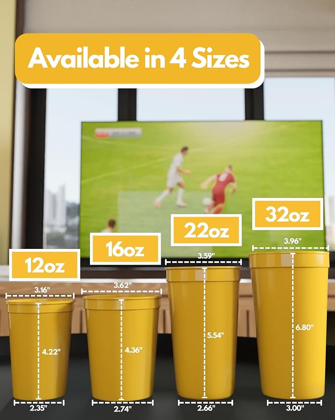 PartyPrints 100 Pack Small 10 to 12 oz Yellow Reusable Blank Plastic Cups - Image 3