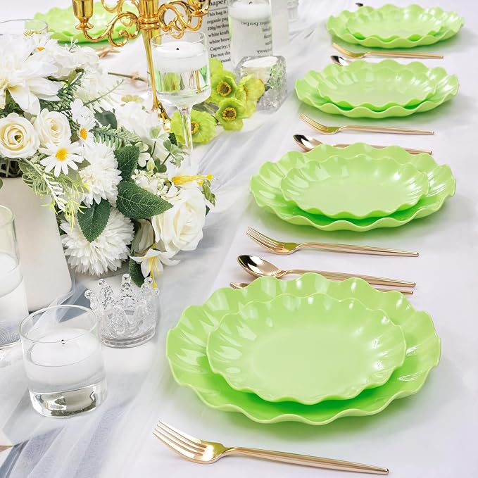 LIYH 24Pcs Sage Green Unbreakable Plastic Plates - Image 7
