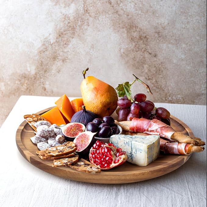 Acacia Round Wood Serving Tray for Ottoman Coffee Dining Table Decorations | - Image 6