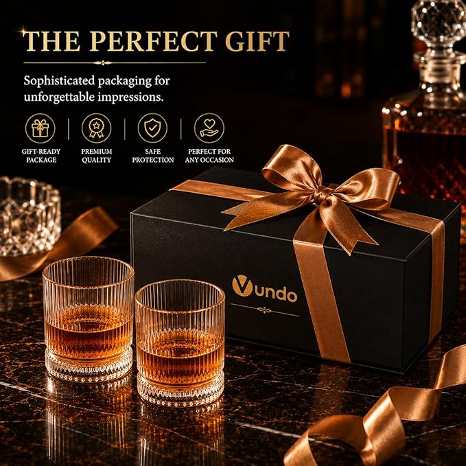 Vintage Whiskey Glasses Set of 4, 12 oz Crystal, Luxury Gift Box | Old fashioned - Image 4