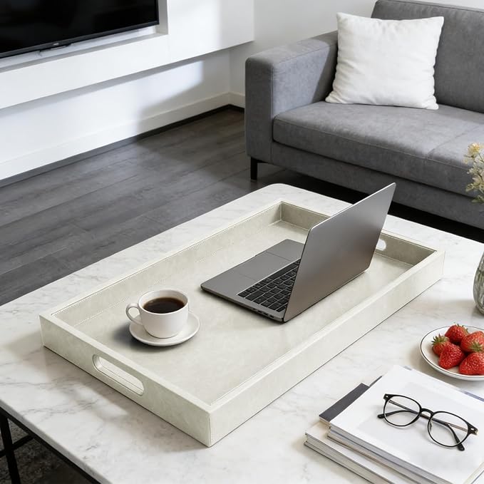 30 x 24 inches Rectangle Leather Ottoman Serving Tray - Image 3