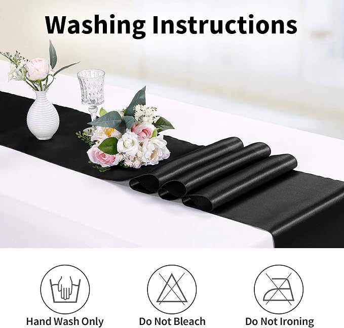 5-Pack Satin Table Runner Black 12 x 108 inches Long, Table Runners - Image 6