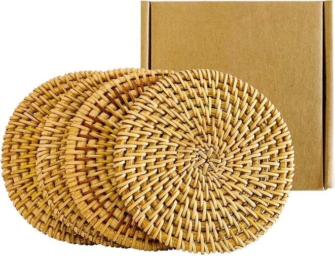 Set of 4 Rattan Braided Coasters by SDLQY