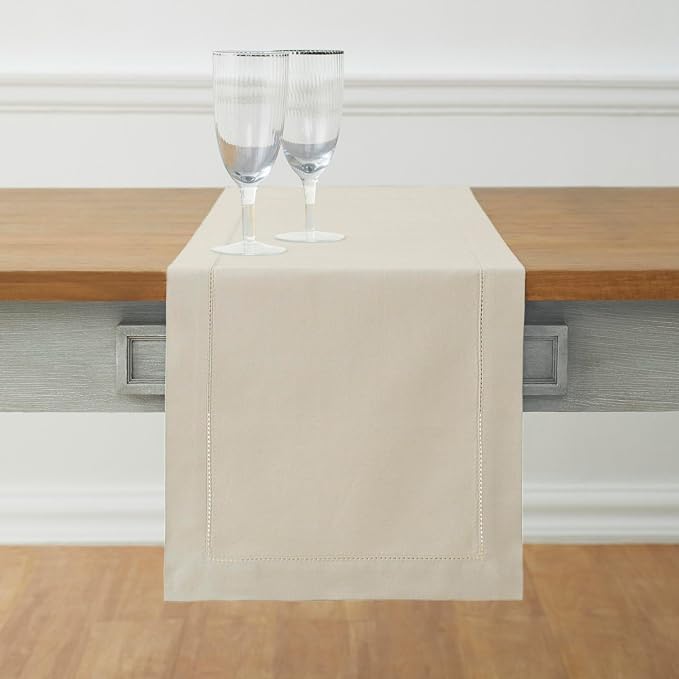 Solino Home Cotton Linen Dining Table Runner Linen Hemstitch, 14 x 108 in | by SolinoHome