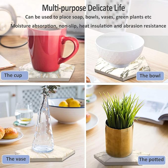 Coasters Set of 8 with Metal Holder Stand, Marble Design Ceramic Coaster Set - Image 6