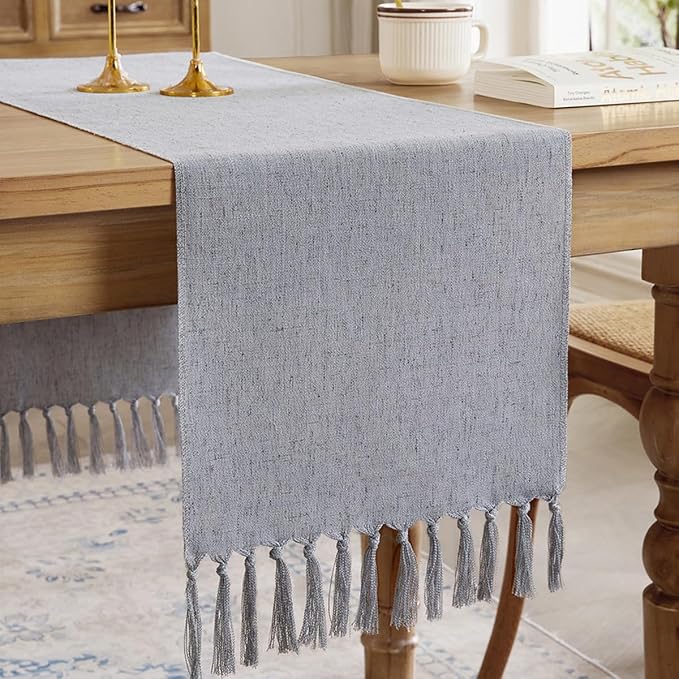 Cotton Linen Table Runner, 13x36 Inch, Machine Wash by Aoztio