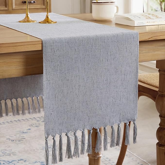 Cotton Linen Table Runner, 13x48 Inch, Machine Wash by Aoztio