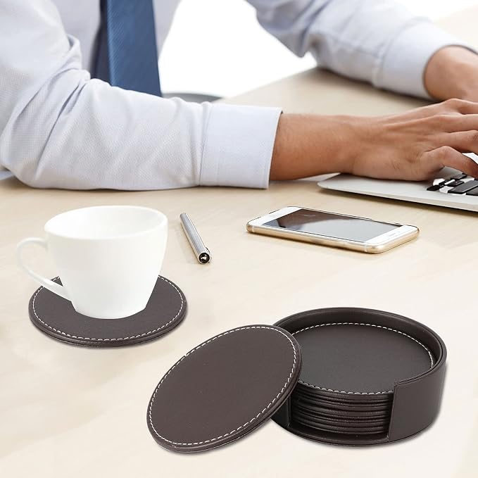 Set of 6 Round Leather Coasters - Image 5