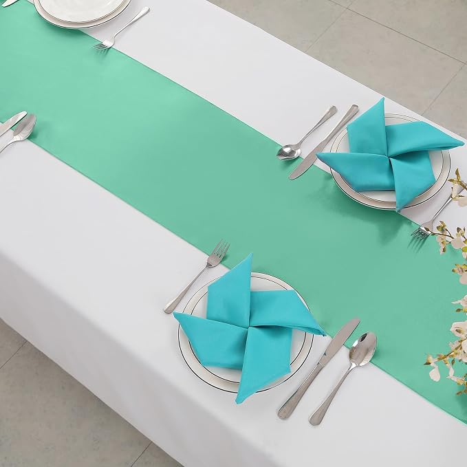 Horbaunal 12 Pack Aqua Satin Table Runner 12 x 108 Inch | Smooth Table Runners - Image 4