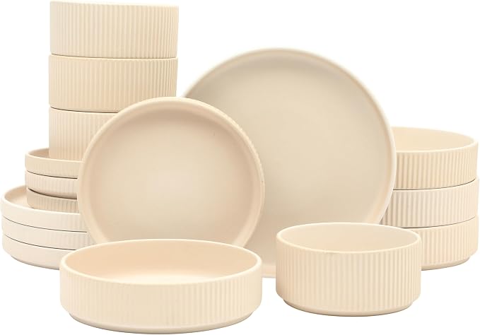 Gibson Elite Deerfield 16-Piece Stoneware Dinnerware Set – Cream White Reactive by GibsonHomewares