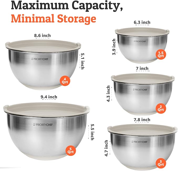 Premium Mixing Bowls With Lids Set, Airtight Lids, Thicker Stainless Steel - Image 3