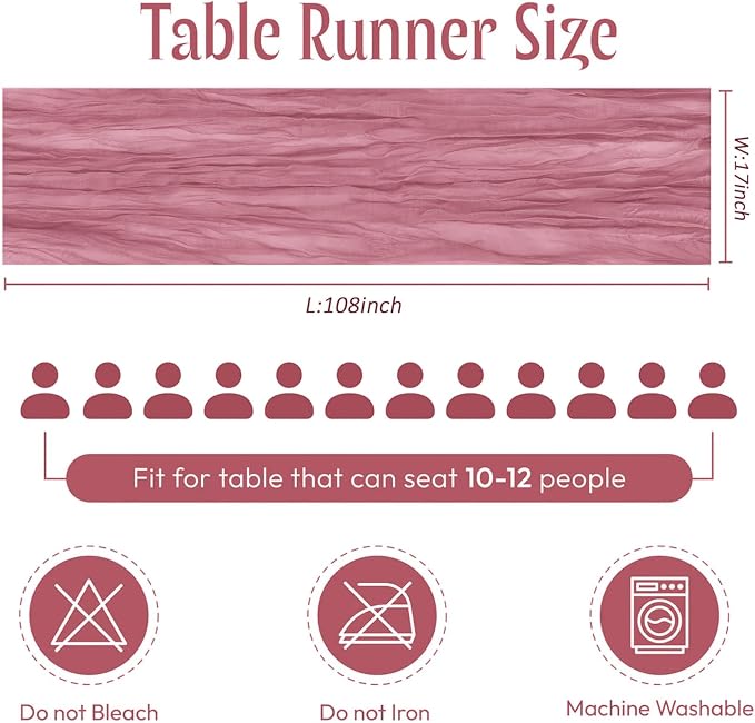 12 Pack Dusty Rose Cheesecloth Table Runner 17 x 108 Inch Gauze Table Runner - Image 2