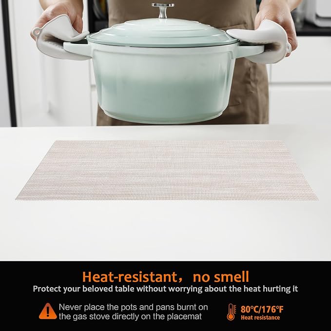 Beige Vinyl Placemats Set of 12, Heat Resistant Table Placemats | 18x12 inch - Image 4