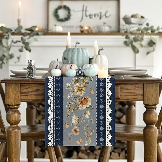 Artoid Mode 210 GSM Fall Table Runner 13x90 Inch Home Party Decor | Blue - Image 2