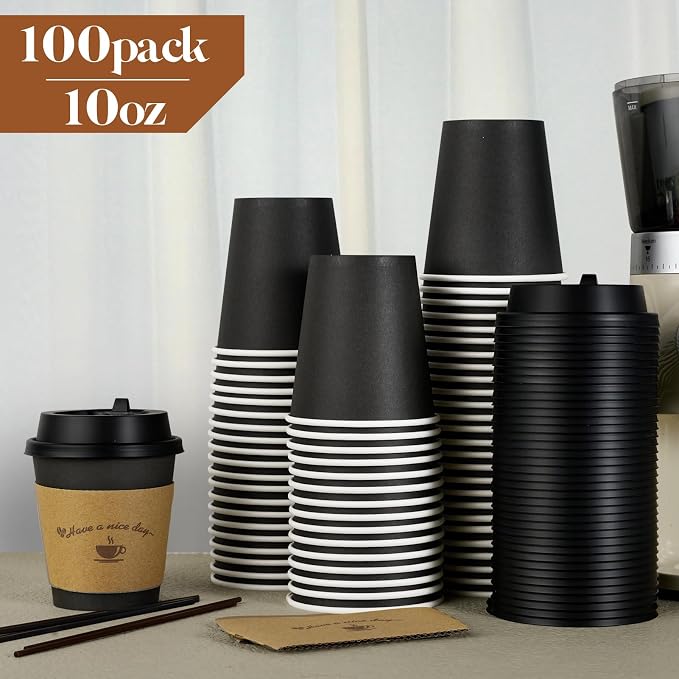 LITOPAK 100 Pack 10 oz Paper Coffee Cups - Image 3