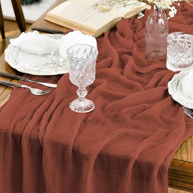 Artoid Mode Boho Cheesecloth Gauze Terracotta Wedding Table Runner, 160 Inch by ArtoidMode