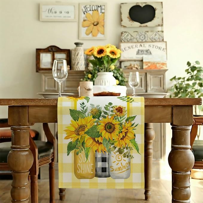 Sunflowers Summer Table Runner 13x90 Inch, Kitchen Dining Table Decoration - Image 2