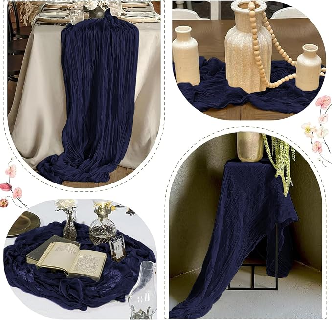 12 Pack Navy Blue Cheesecloth Table Runner 17 x 108 Inch Gauze Table Runner - Image 6