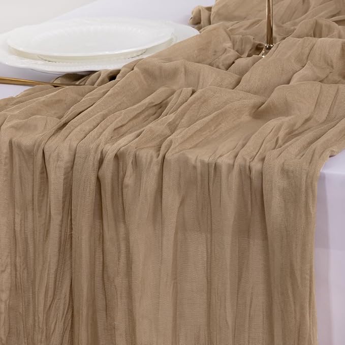Cheesecloth Table Runner Summer Boho Wedding Birthday Party Home Decor | Nude - Image 6