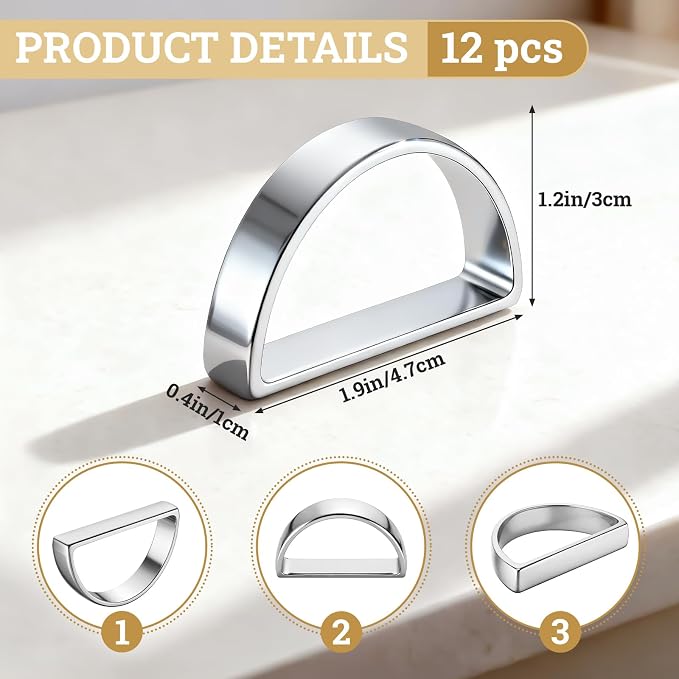 Suream Set of 12 Napkin Holders Buckles, Metal Napkin Rings - Image 2