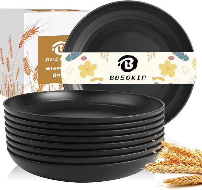 Wheat Straw Plates Set of 8, 9 Inch Dinner Plate by BUSOKIP