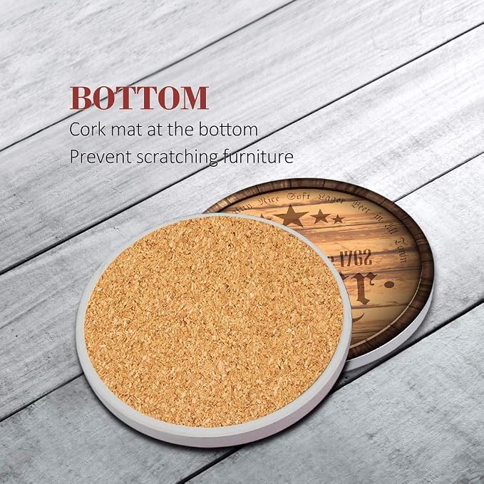 Coasters for Drinks, Ceramic Stone, Wooden Rustic | Farmhouse Wood Absorbent - Image 2