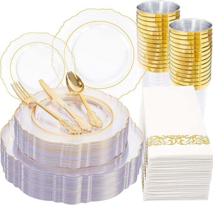 KIRE 210Pcs Clear Plastic Plates by KIRE