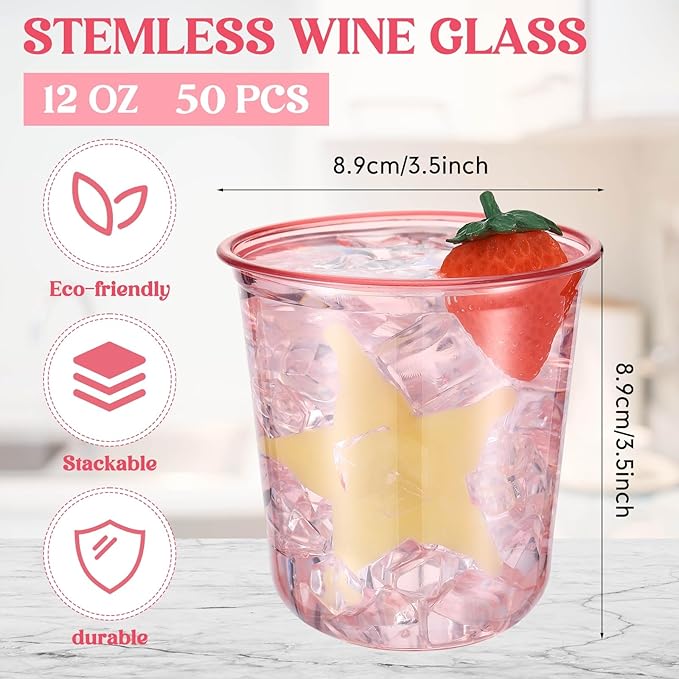 Ziliny 50 Pcs 50 Pcs Disposable Stemless Glasses 12oz Crystal Plastic Wine - Image 3